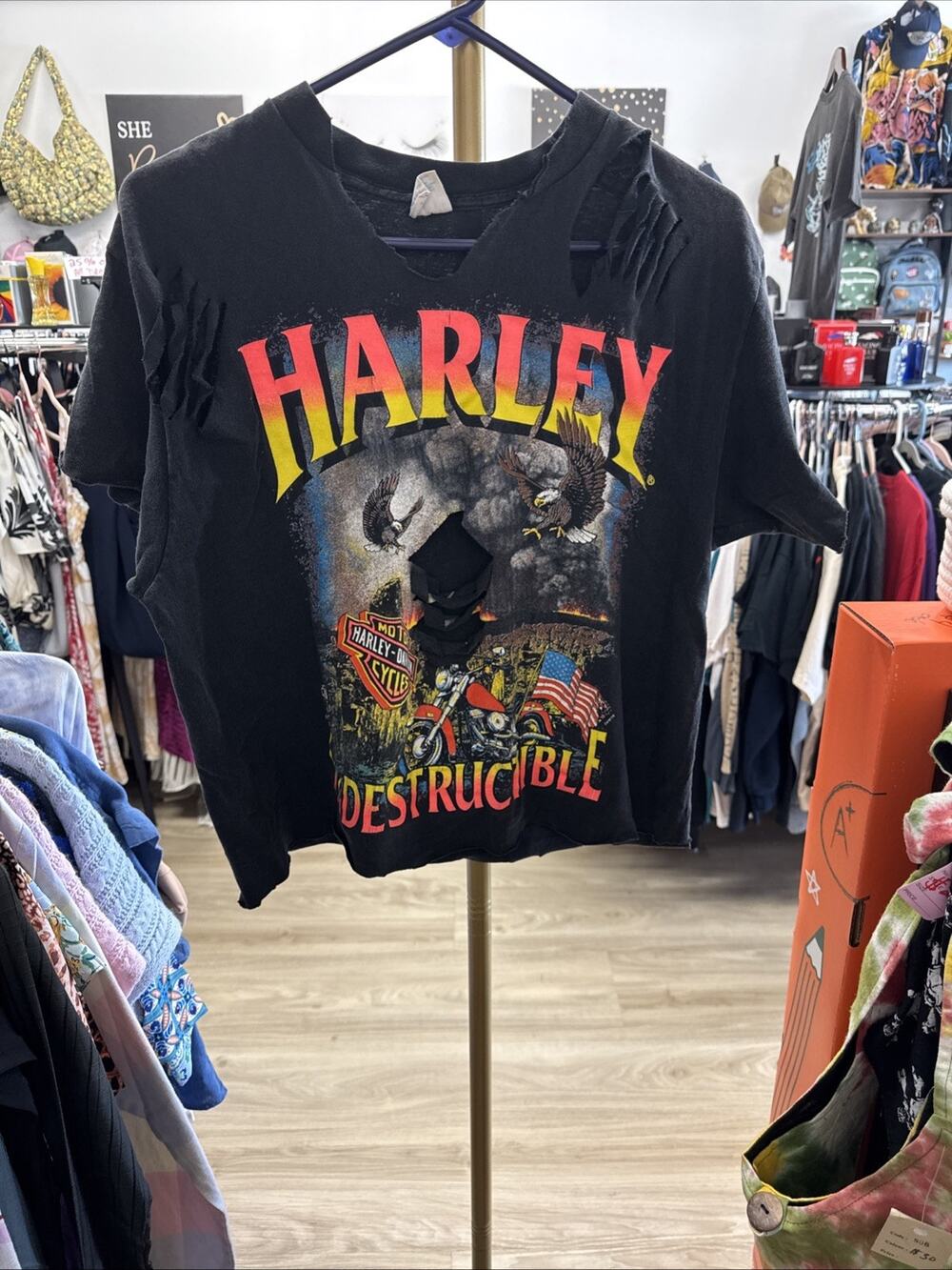 Vintage Harley Davidson t shirt 1988 Thrashed And Cropped